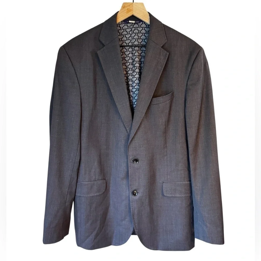 Ted Baker London Mens Gray Roger Trim Fit Solid Wool Blazer Button Closure 42L